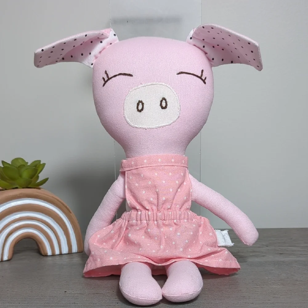 Buttercup Avenue Pink White Plush Unicorn‎ & Piglet Dolls Pair 2 Modern Handmade